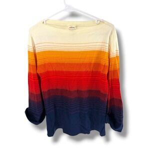 Vintage Aileen Sunset Stripe Knit Boat Neck Top Orange Red Navy Blue Large